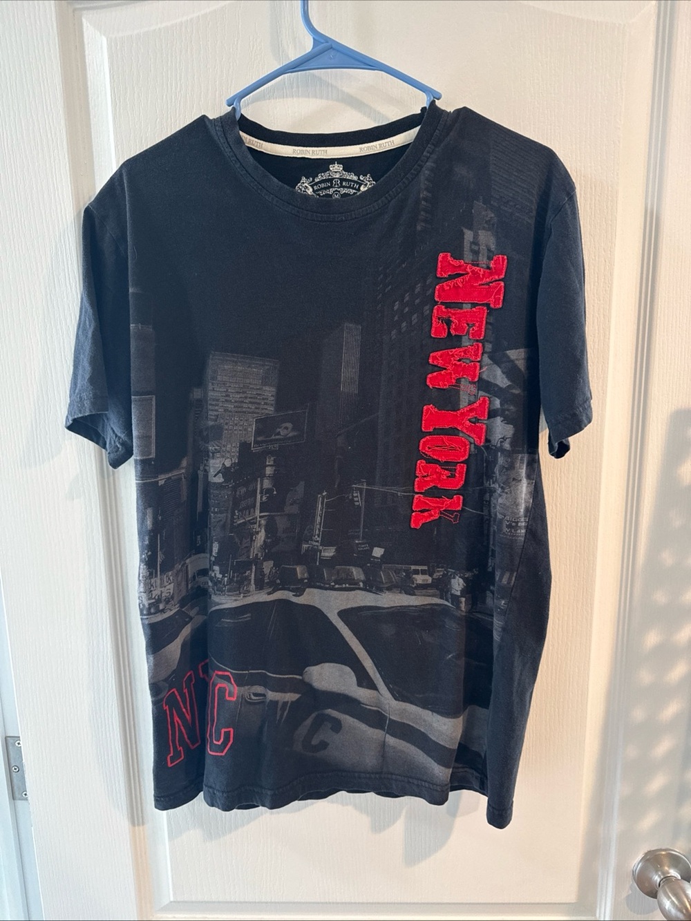 Robin Ruth Black Tee with Red New York Script